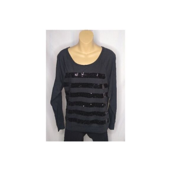 Victoria's Secret PINK Black Sequined LS Top Size Small - Picture 1 of 5